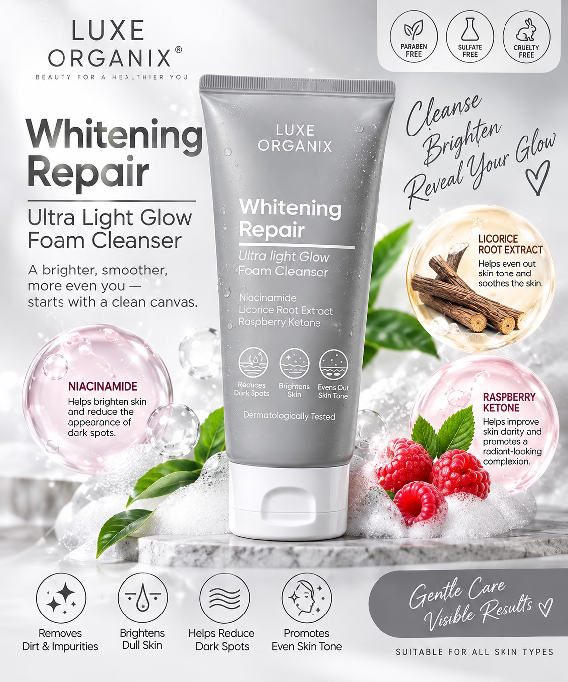 Luxe Organic Whitening Repair Gentle Foam Cleanser