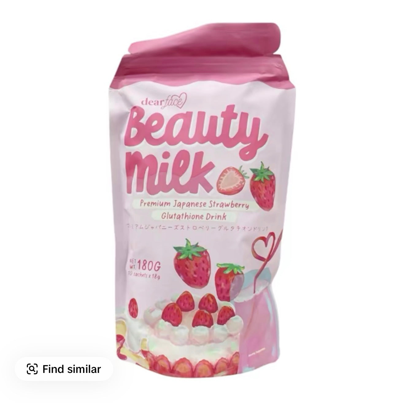 Dear Face Strawberry Beauty Milk Collagen & Glutathione Drink Powder