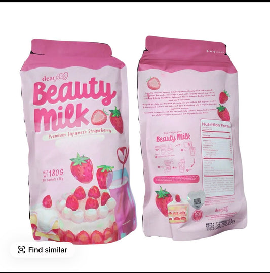 Dear Face Strawberry Beauty Milk Collagen & Glutathione Drink Powder