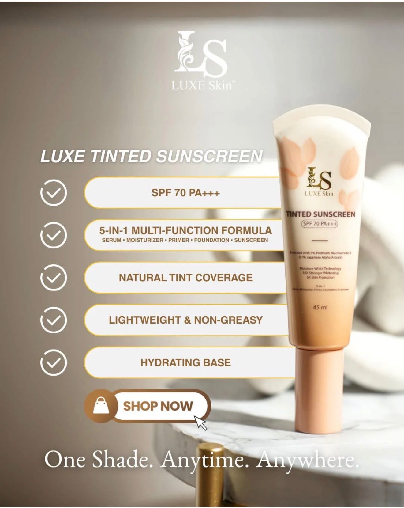 Luxe Skin Tinted Sunscreen SPF 70 PA++++