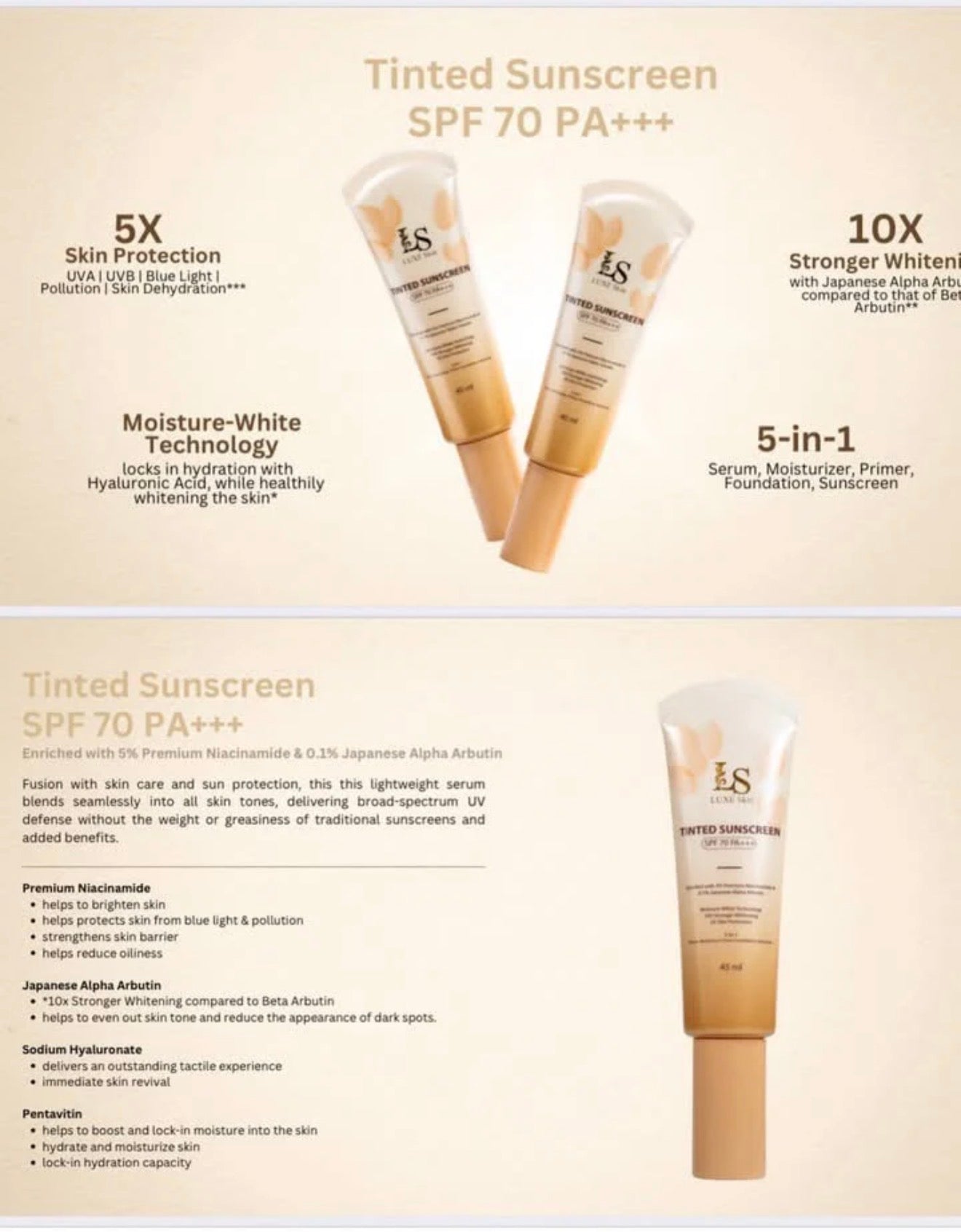 Luxe Skin Tinted Sunscreen SPF 70 PA++++