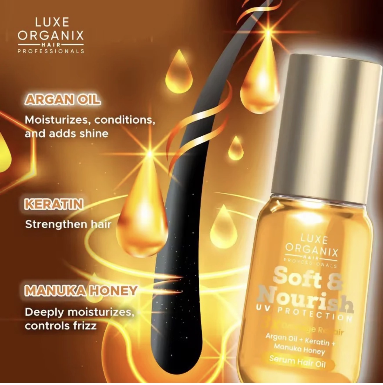 Luxe Organic-Soft Nourish UV Protection Damage Repair Hair Oil Serum